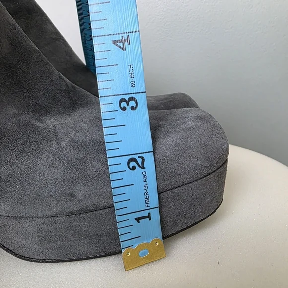 PRADA Grey Suede Platform Retro Block Chunky Heel Ankle Bootie Round Toe 38 - Picture 12 of 14